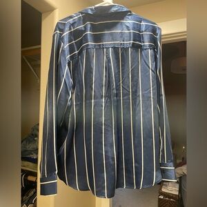 Blue & white silky striped button down